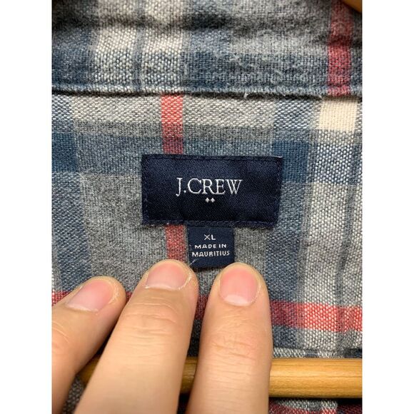 J.Crew Men’s XL Gray Red Tan Tartan Plaid Rugged Shirt Elbow Patch Button-Down - Picture 7 of 12